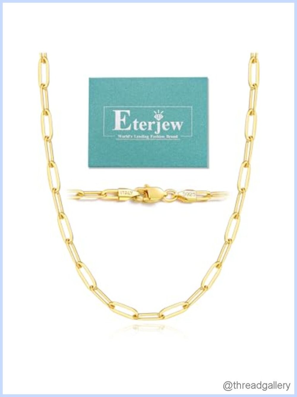 18K Gold Plated 925 Sterling Silver Paperclip Chain Necklace 5mm Italy